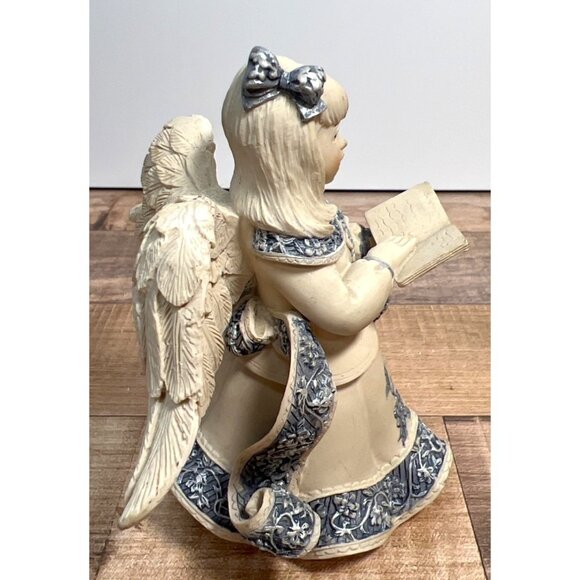 Sarahs Angels Figurine Reading Angel Vintage Porcelain 4.5 inches Ivory & Blue - Picture 2 of 4